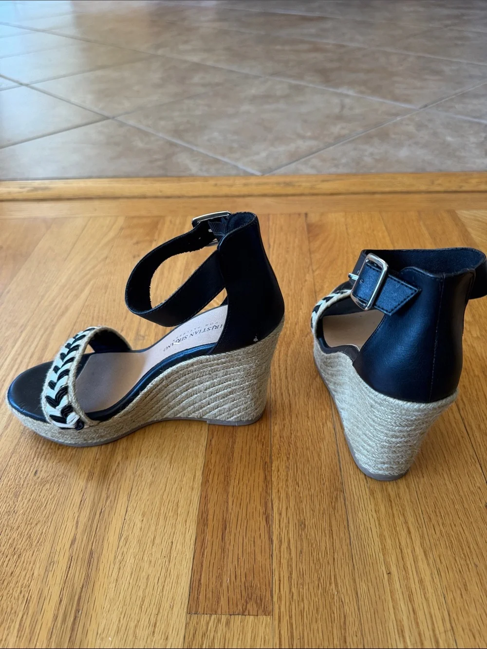Christian Siriano Black Espadrille Wedge Sandals with Braided Toe Strap
